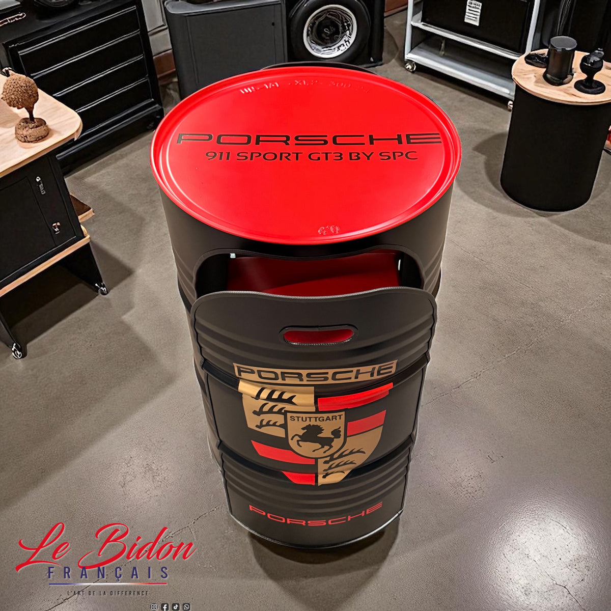 Combo Porsche – Bidon Tabouret Design Made in France
