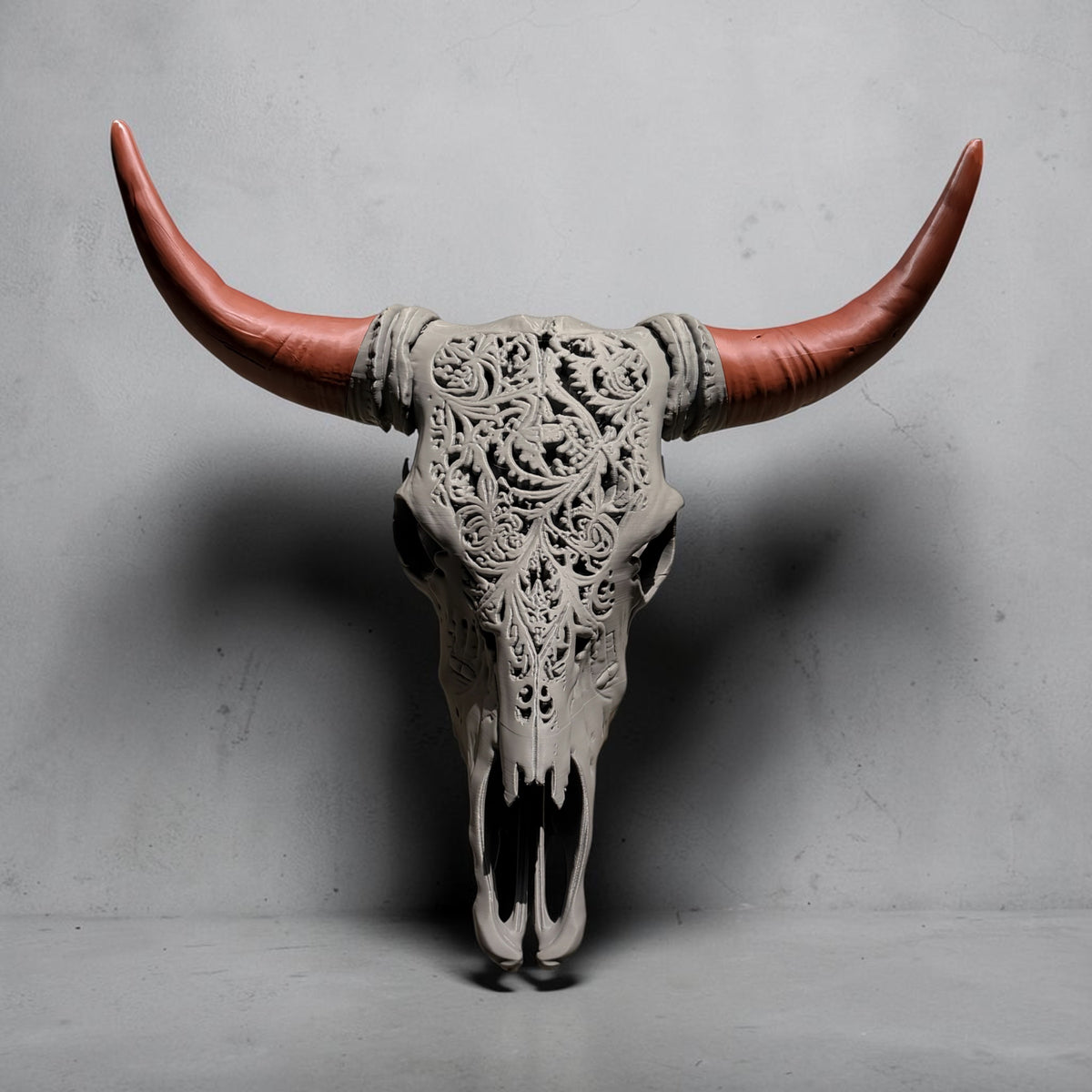 Tête de Buffle - Buffalo – Sculpture Murale Grise